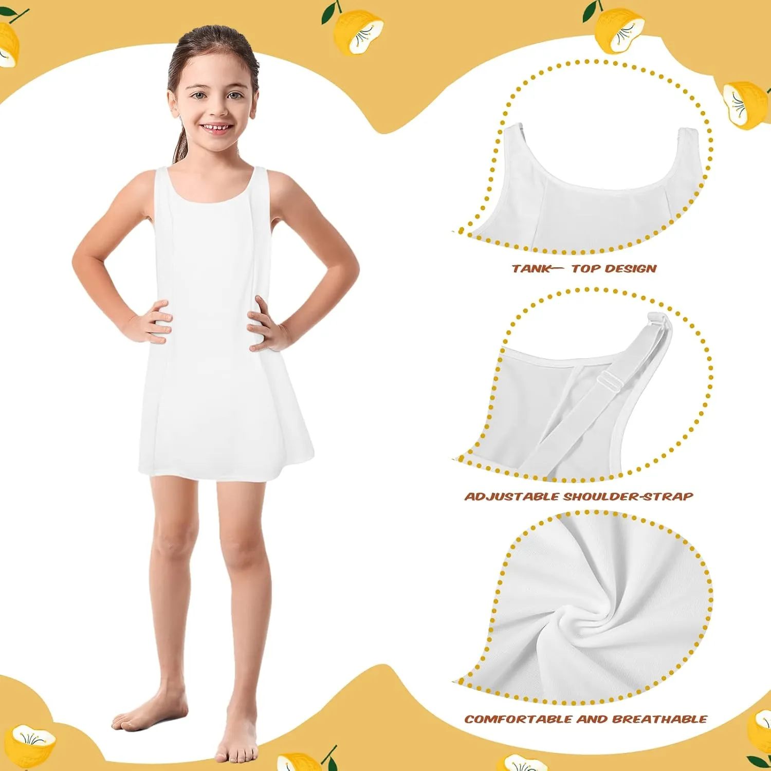Mepase 2 Pcs Girls Slips for Under Dress Tea and Knee Length Princess Cotton Nylon White Slips with Adjustable Straps