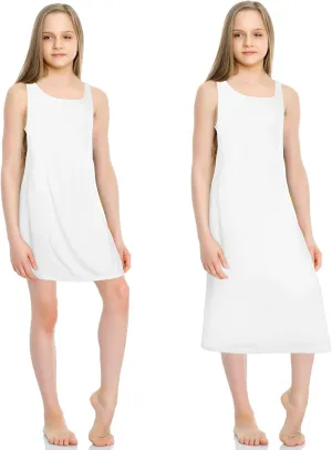 Mepase 2 Pcs Girls Slips for Under Dress Tea and Knee Length Princess Cotton Nylon White Slips with Adjustable Straps