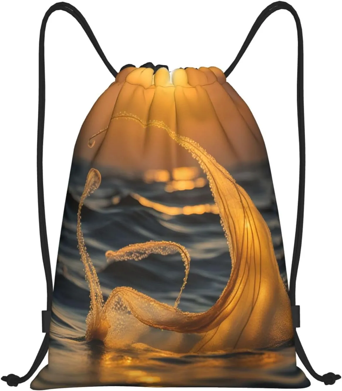 Mermaid Tail Print Drawstring Bags,Birthday Festival Gym Sports Traveling Multipurpose Sackpack, Black, Small