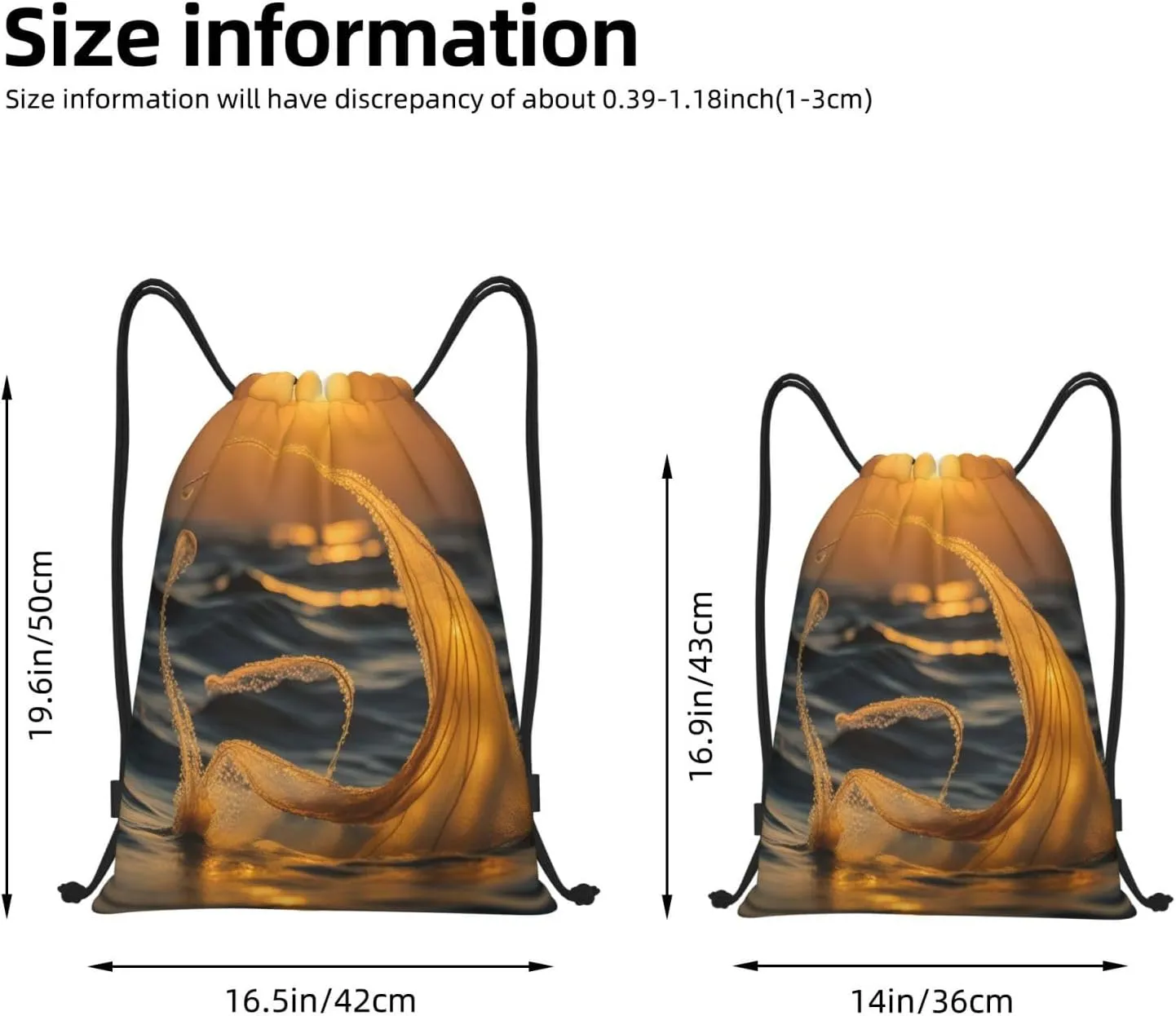 Mermaid Tail Print Drawstring Bags,Birthday Festival Gym Sports Traveling Multipurpose Sackpack, Black, Small