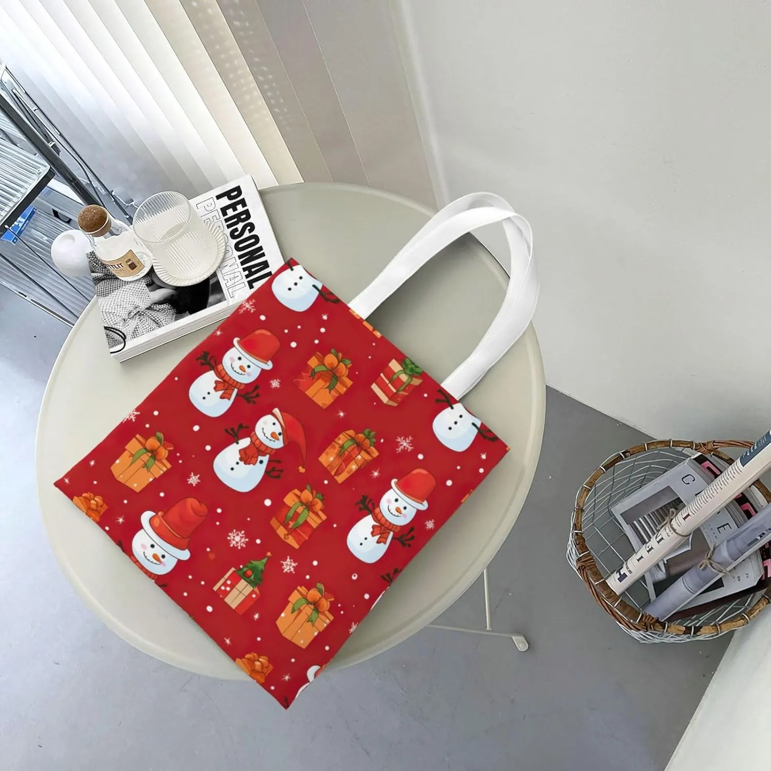 Merry Christmas Birch Tree Print Large Canvas Beach Travel Reusable Grocery Shopping Tote Bag Portable Storage Handbag