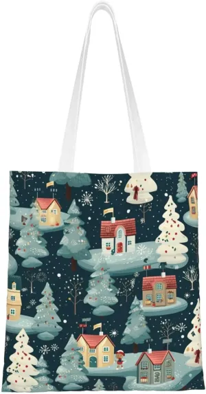 Merry Christmas Birch Tree Print Large Canvas Beach Travel Reusable Grocery Shopping Tote Bag Portable Storage Handbag