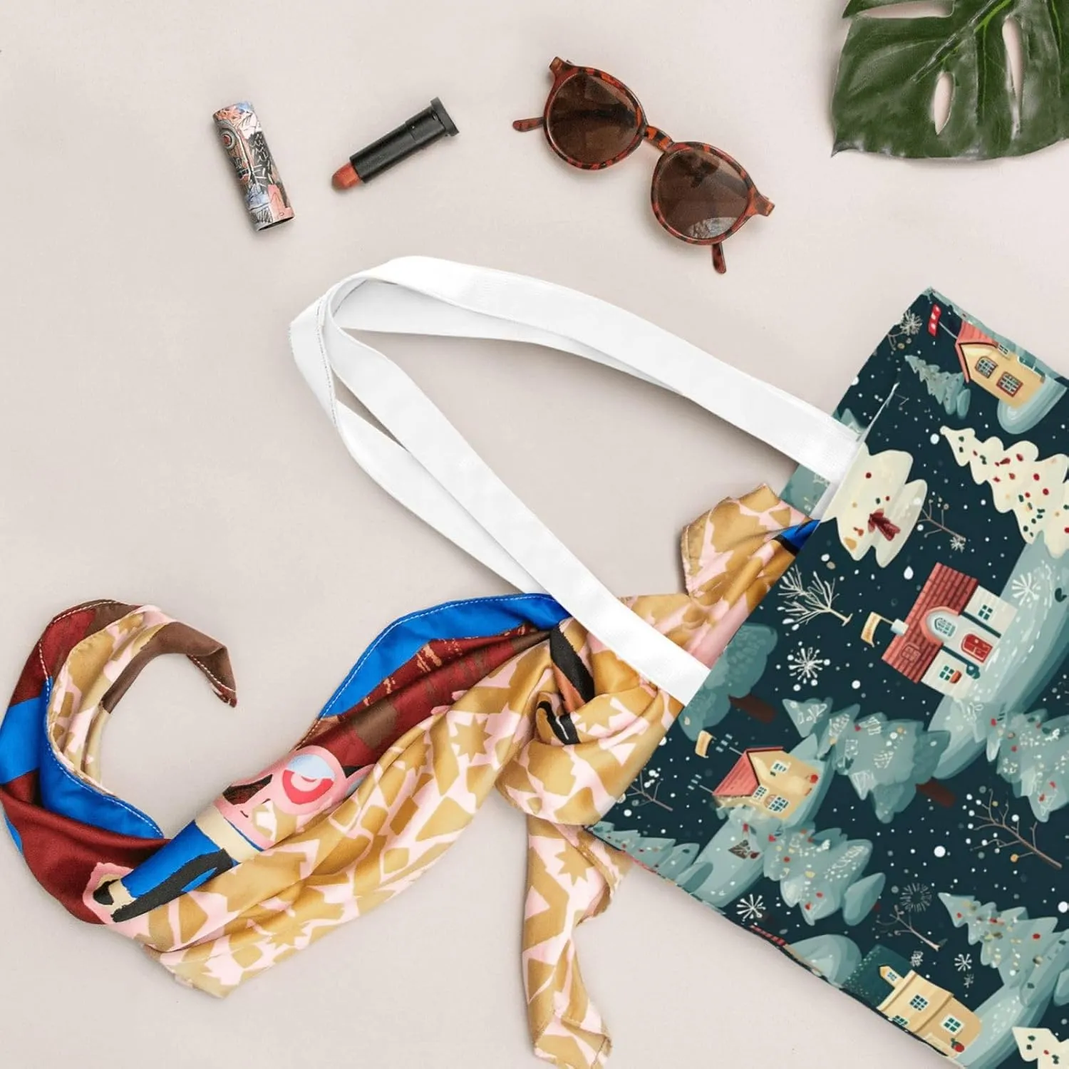 Merry Christmas Birch Tree Print Large Canvas Beach Travel Reusable Grocery Shopping Tote Bag Portable Storage Handbag