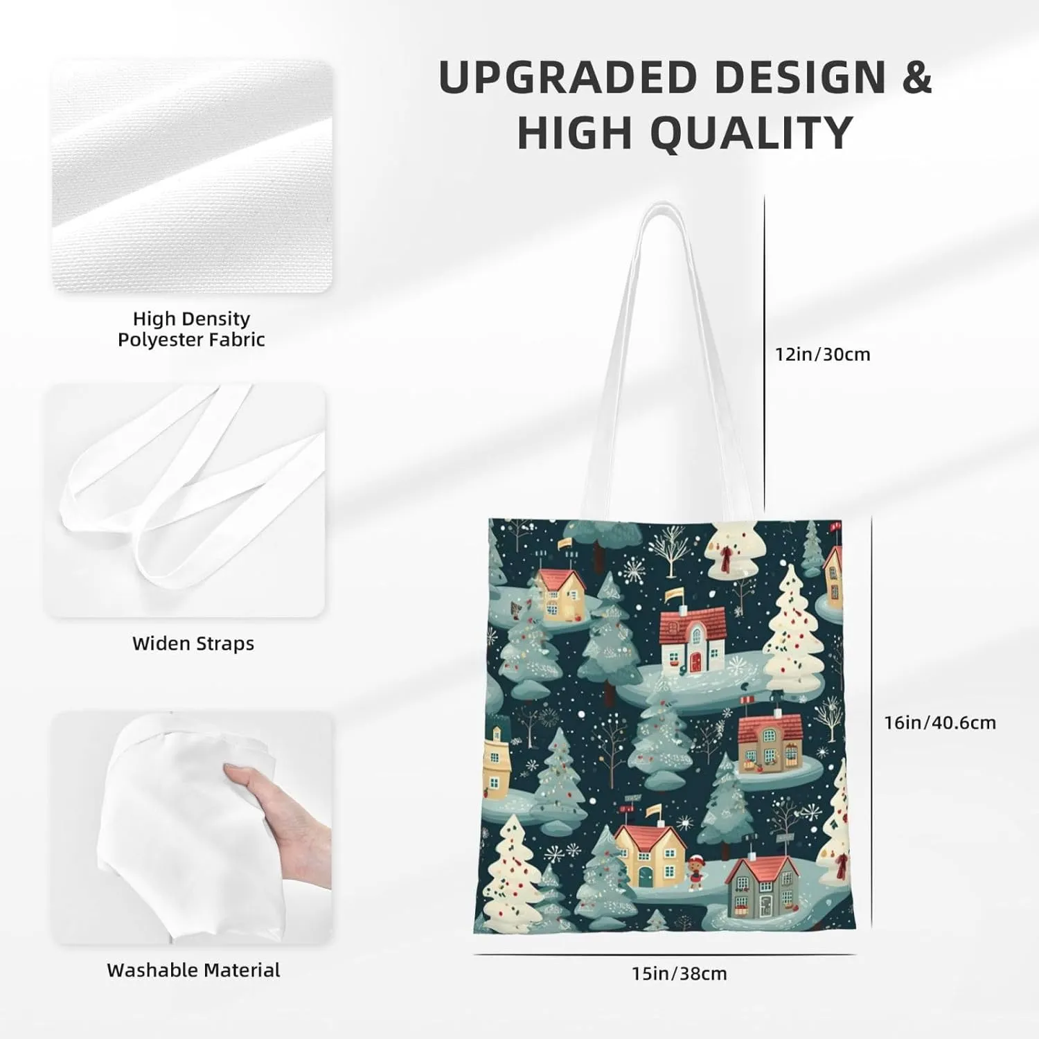 Merry Christmas Birch Tree Print Large Canvas Beach Travel Reusable Grocery Shopping Tote Bag Portable Storage Handbag