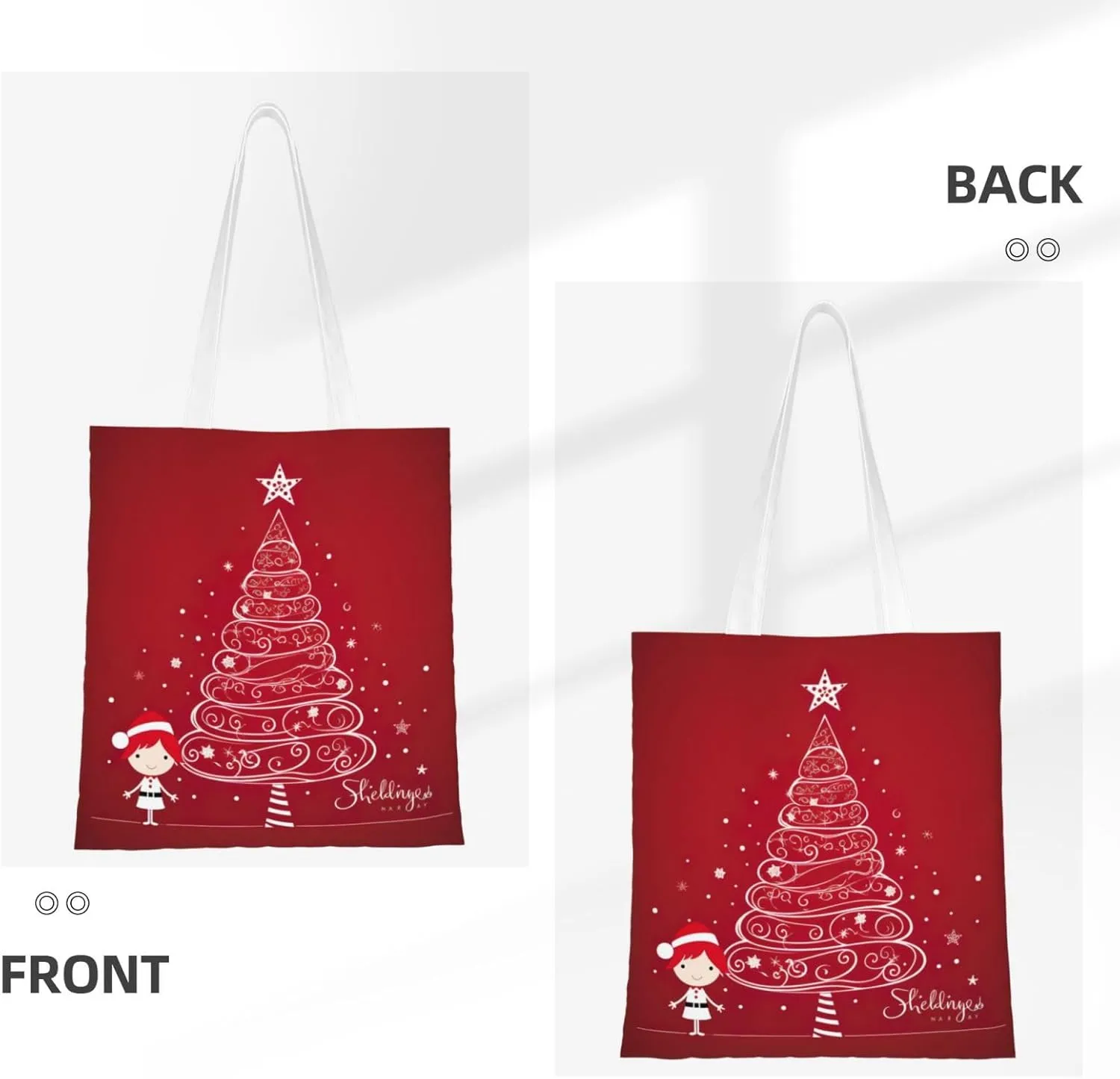 Merry Christmas Birch Tree Print Large Canvas Beach Travel Reusable Grocery Shopping Tote Bag Portable Storage Handbag
