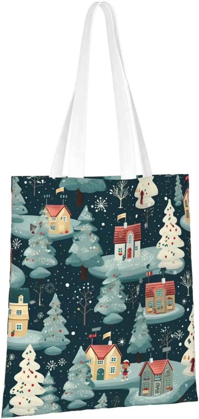 Merry Christmas Birch Tree Print Large Canvas Beach Travel Reusable Grocery Shopping Tote Bag Portable Storage Handbag