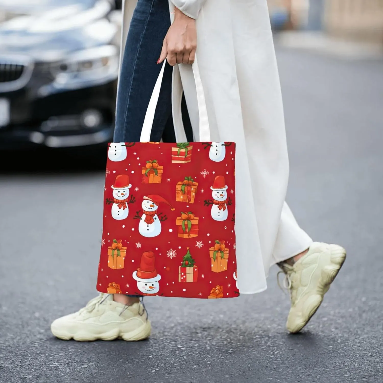 Merry Christmas Birch Tree Print Large Canvas Beach Travel Reusable Grocery Shopping Tote Bag Portable Storage Handbag