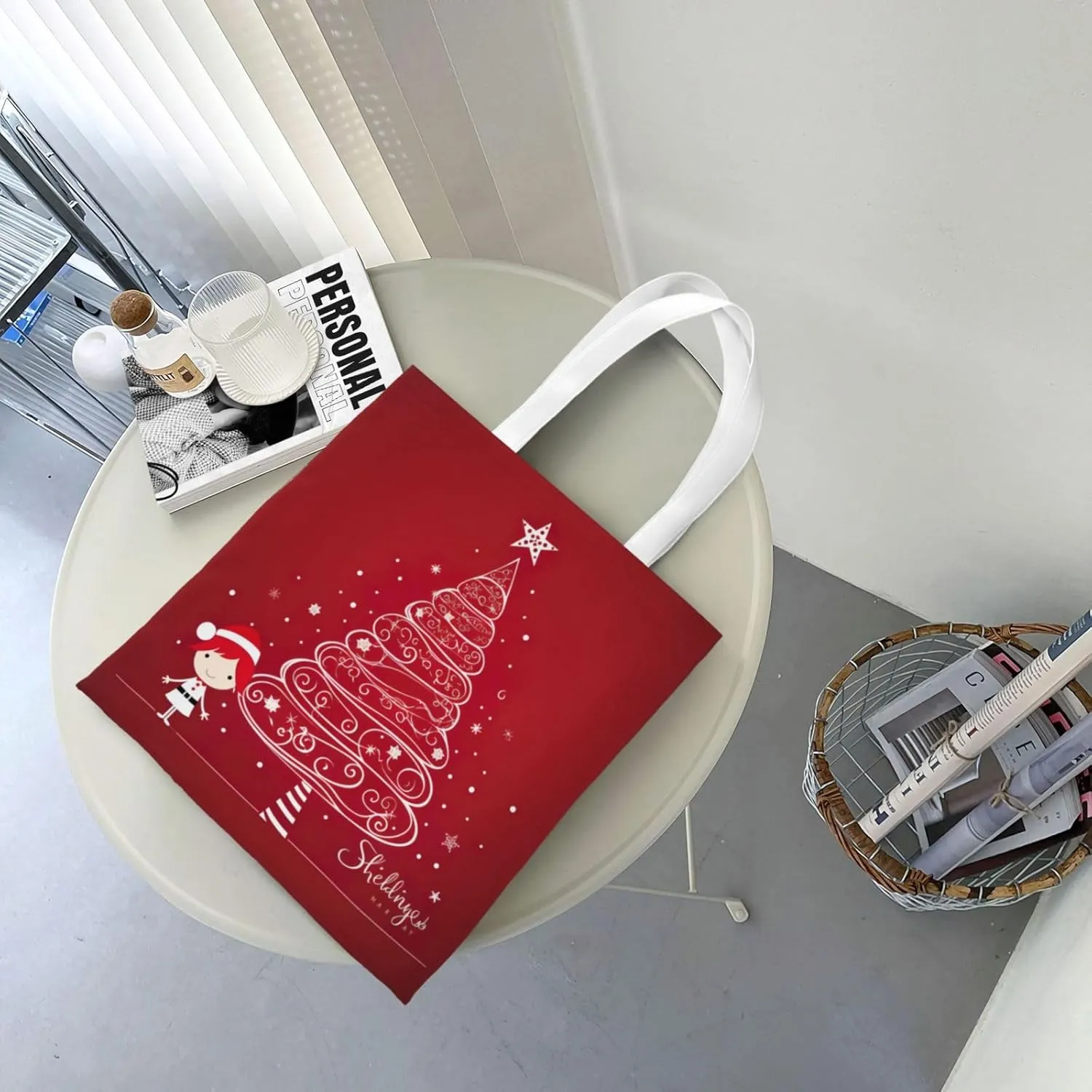 Merry Christmas Birch Tree Print Large Canvas Beach Travel Reusable Grocery Shopping Tote Bag Portable Storage Handbag