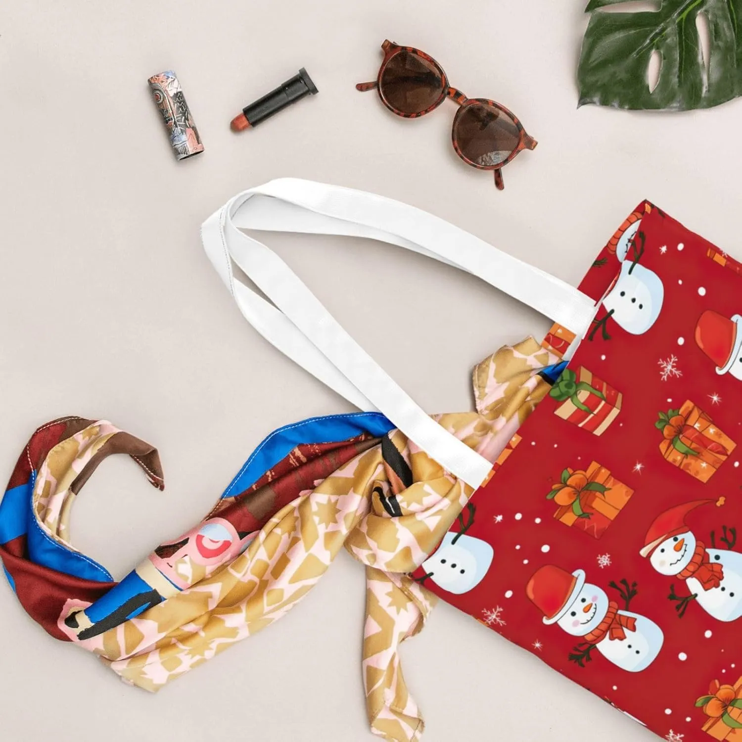 Merry Christmas Birch Tree Print Large Canvas Beach Travel Reusable Grocery Shopping Tote Bag Portable Storage Handbag