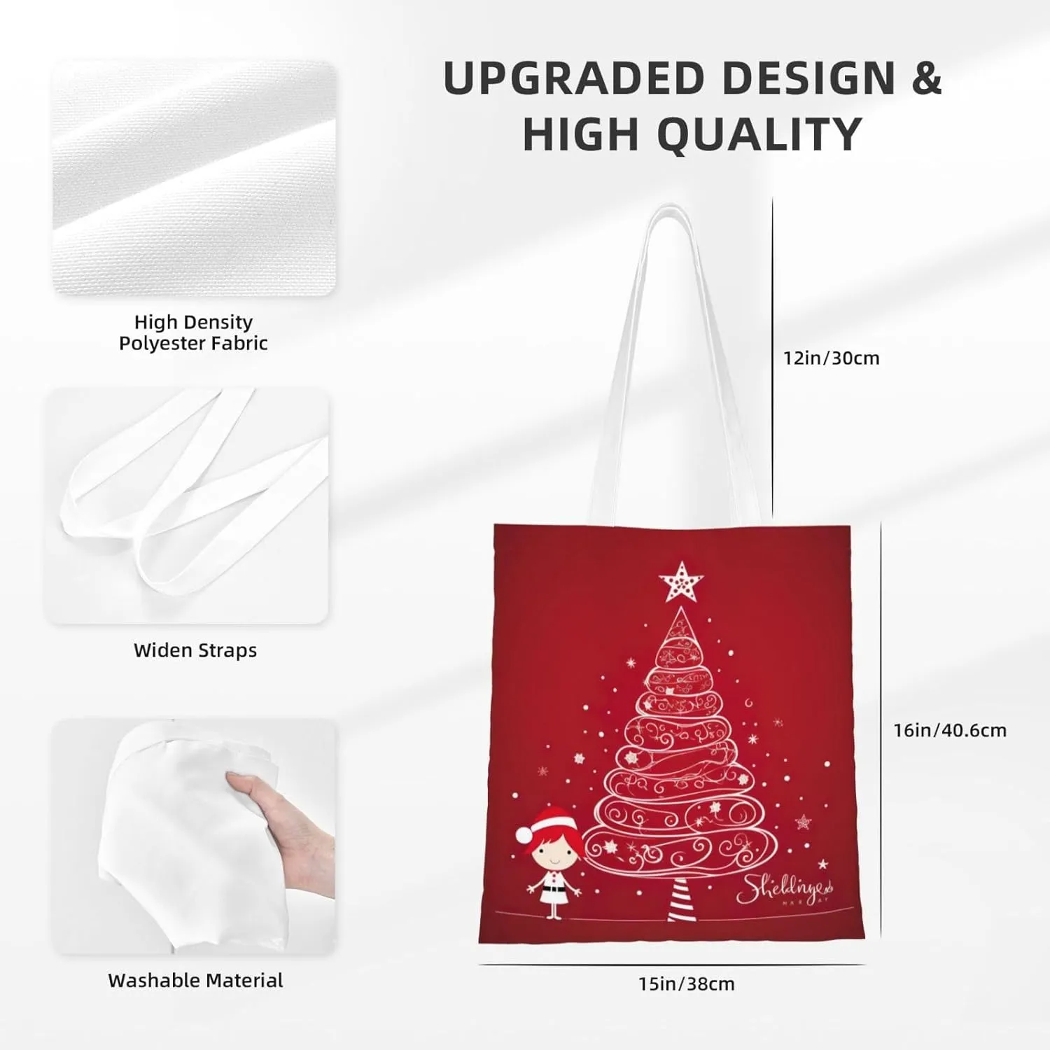 Merry Christmas Birch Tree Print Large Canvas Beach Travel Reusable Grocery Shopping Tote Bag Portable Storage Handbag