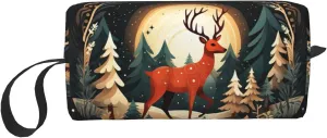 Merry Christmas Deer print Multi-Purpose Cosmetic Bag with Zipper Canvas Makeup Bag, Travel Toiletry Pouch, Pencil Bag