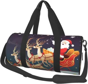 Merry Christmas Santa Claus Reindeer Sled Print Travel Duffel Bags With Pocket And Adjustable Strap Large Gym Bag Fashion Yoga Bag For Women Men
