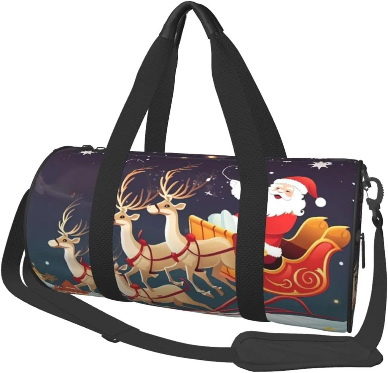 Merry Christmas Santa Claus Reindeer Sled Print Travel Duffel Bags With Pocket And Adjustable Strap Large Gym Bag Fashion Yoga Bag For Women Men