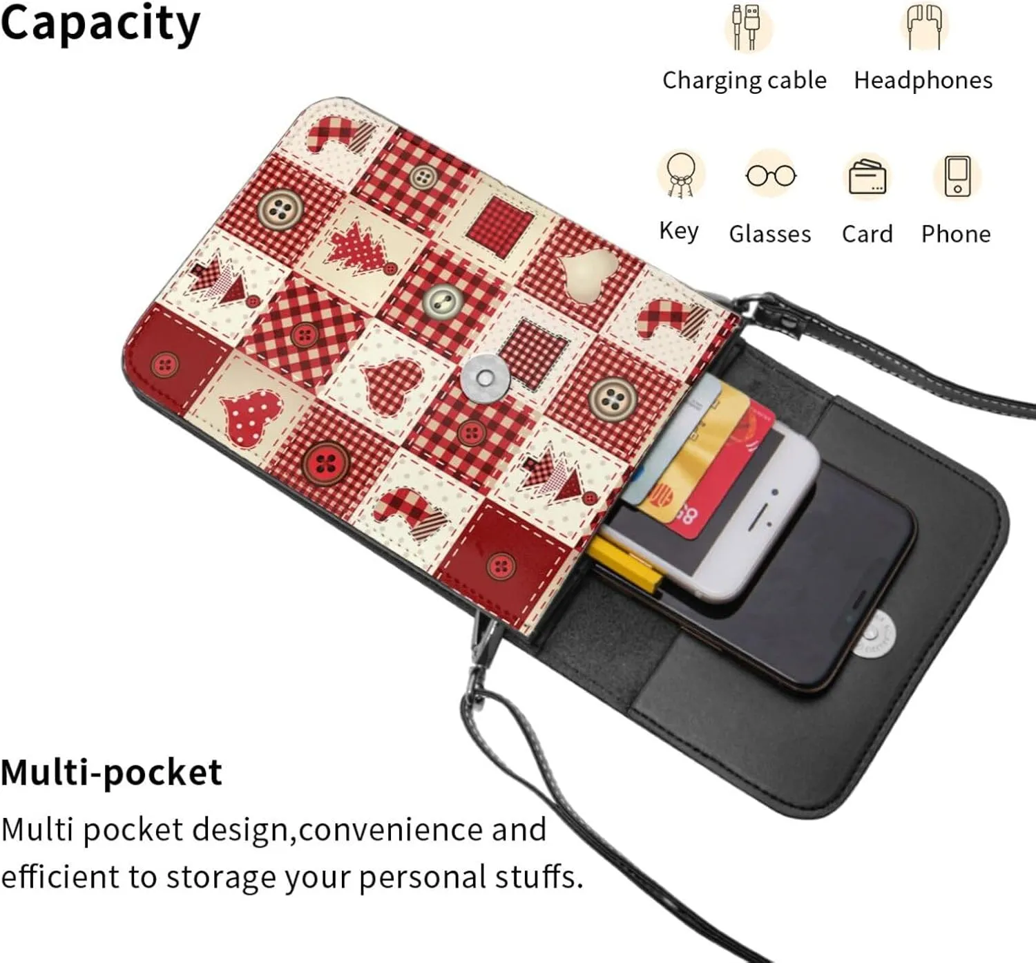 Merry Christmas Snowflakes Blue Leather Crossbody Phone Purse for Women Cute Wallet Bags Lightweight Mini Sling Bag