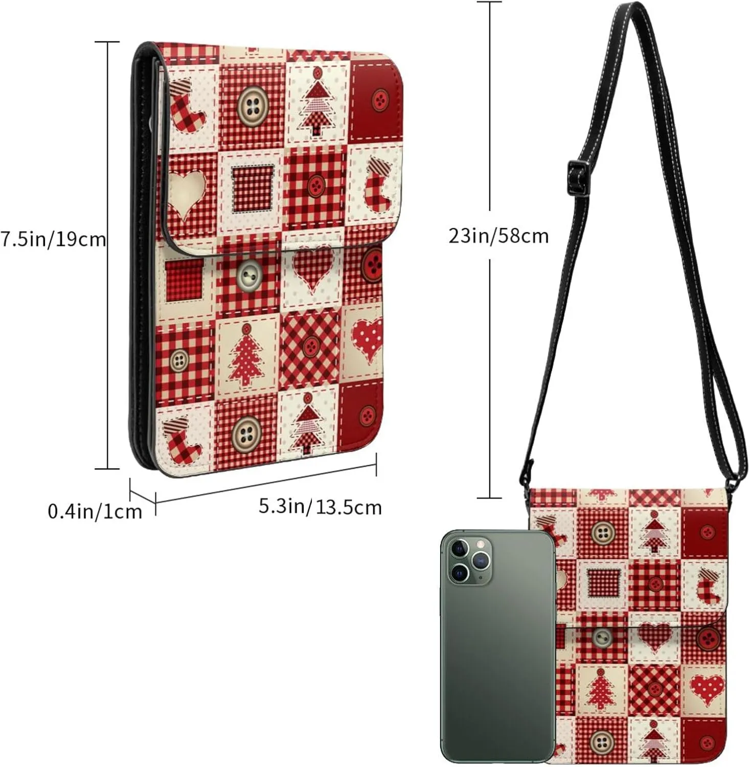 Merry Christmas Snowflakes Blue Leather Crossbody Phone Purse for Women Cute Wallet Bags Lightweight Mini Sling Bag