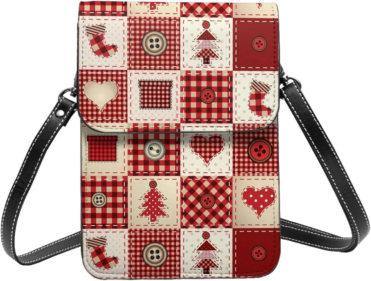 Merry Christmas Snowflakes Blue Leather Crossbody Phone Purse for Women Cute Wallet Bags Lightweight Mini Sling Bag