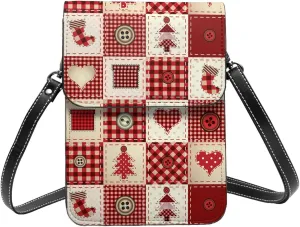 Merry Christmas Snowflakes Blue Leather Crossbody Phone Purse for Women Cute Wallet Bags Lightweight Mini Sling Bag