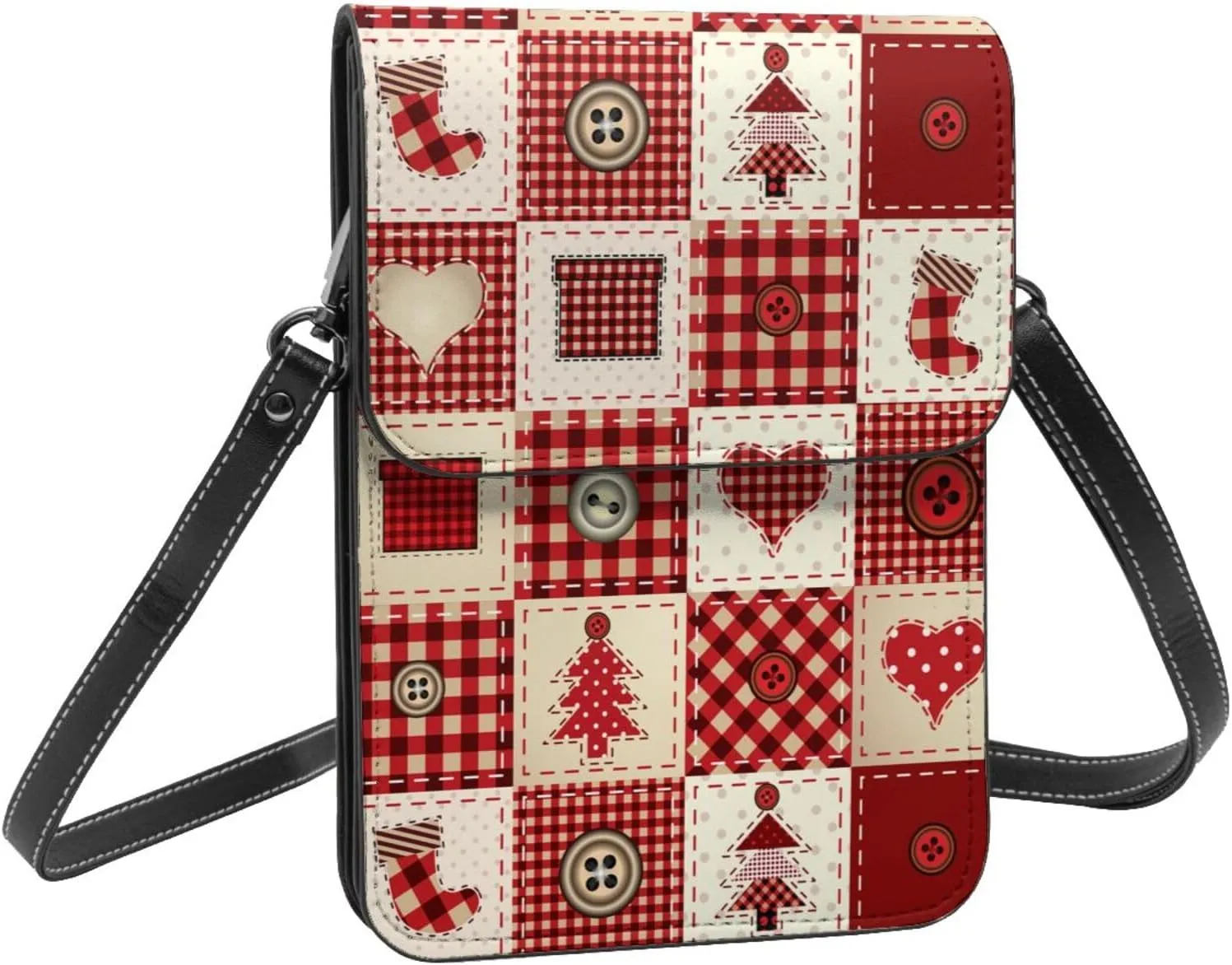 Merry Christmas Snowflakes Blue Leather Crossbody Phone Purse for Women Cute Wallet Bags Lightweight Mini Sling Bag