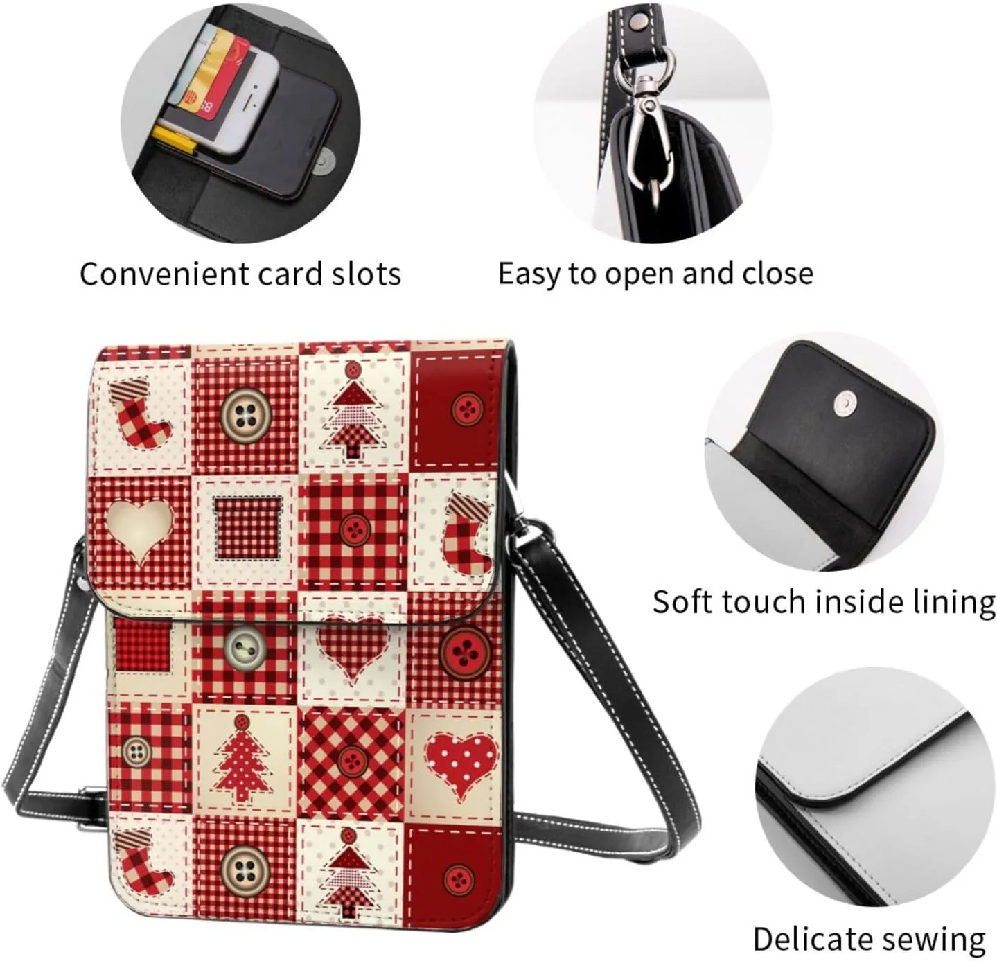 Merry Christmas Snowflakes Blue Leather Crossbody Phone Purse for Women Cute Wallet Bags Lightweight Mini Sling Bag