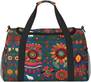 Mexican Folk Art Boho print Carry on Bag Underseat forTraveling Personal Item Bag Travel Duffel Bag Gym Bag for Women Men