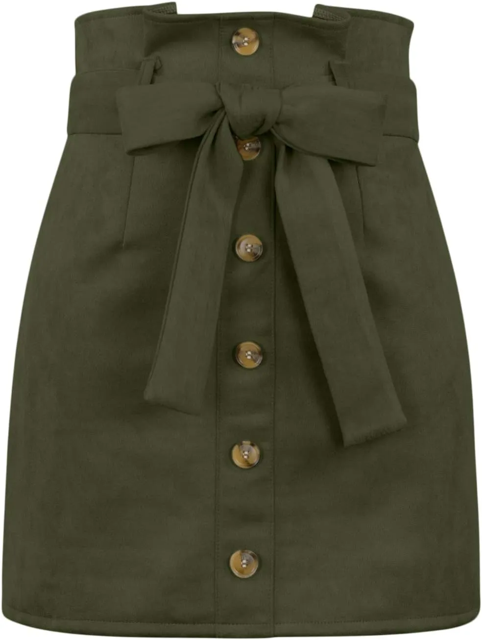 Meyeeka Women's Paperbag High Waist Button Trim Front Belted Faux Suede Mini Skirt