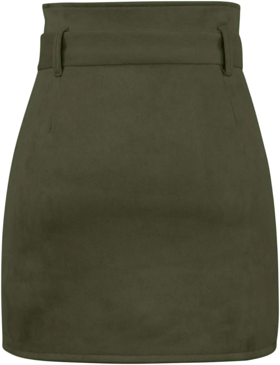 Meyeeka Women's Paperbag High Waist Button Trim Front Belted Faux Suede Mini Skirt