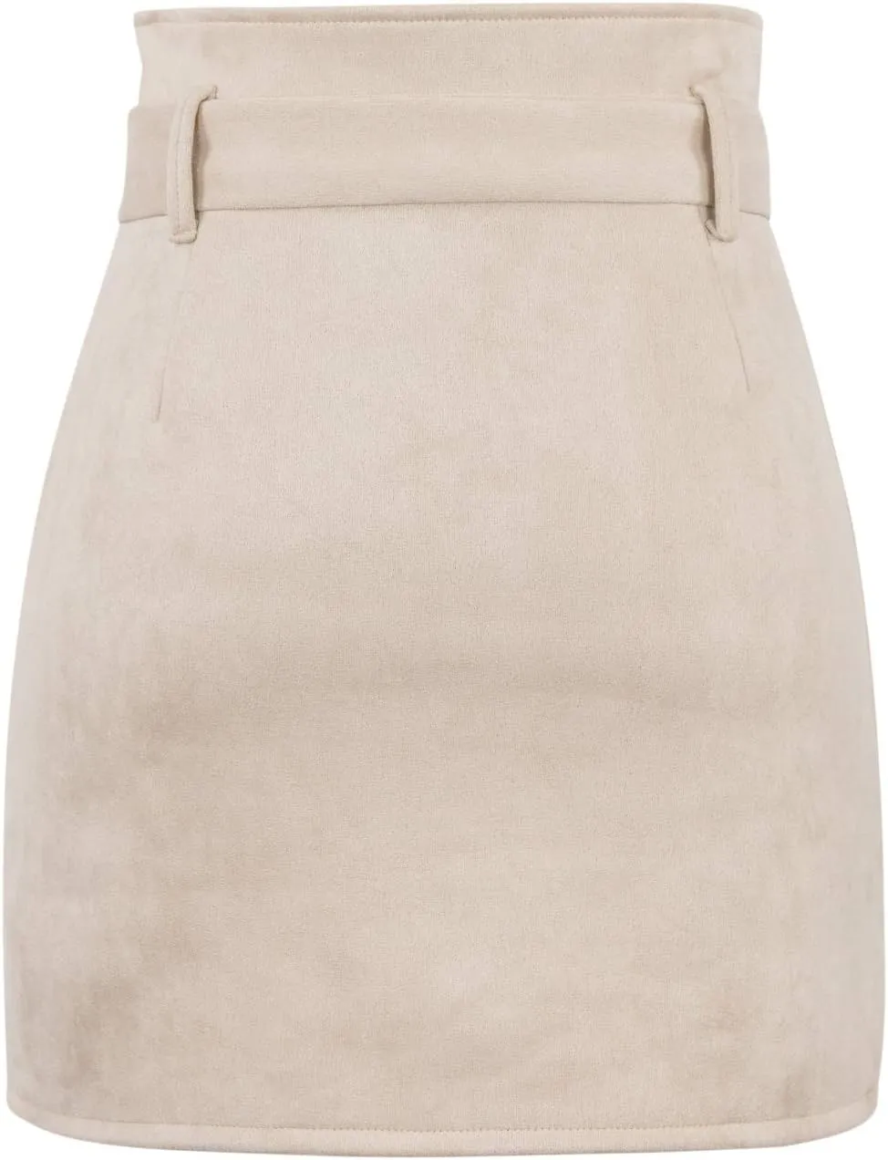 Meyeeka Women's Paperbag High Waist Button Trim Front Belted Faux Suede Mini Skirt