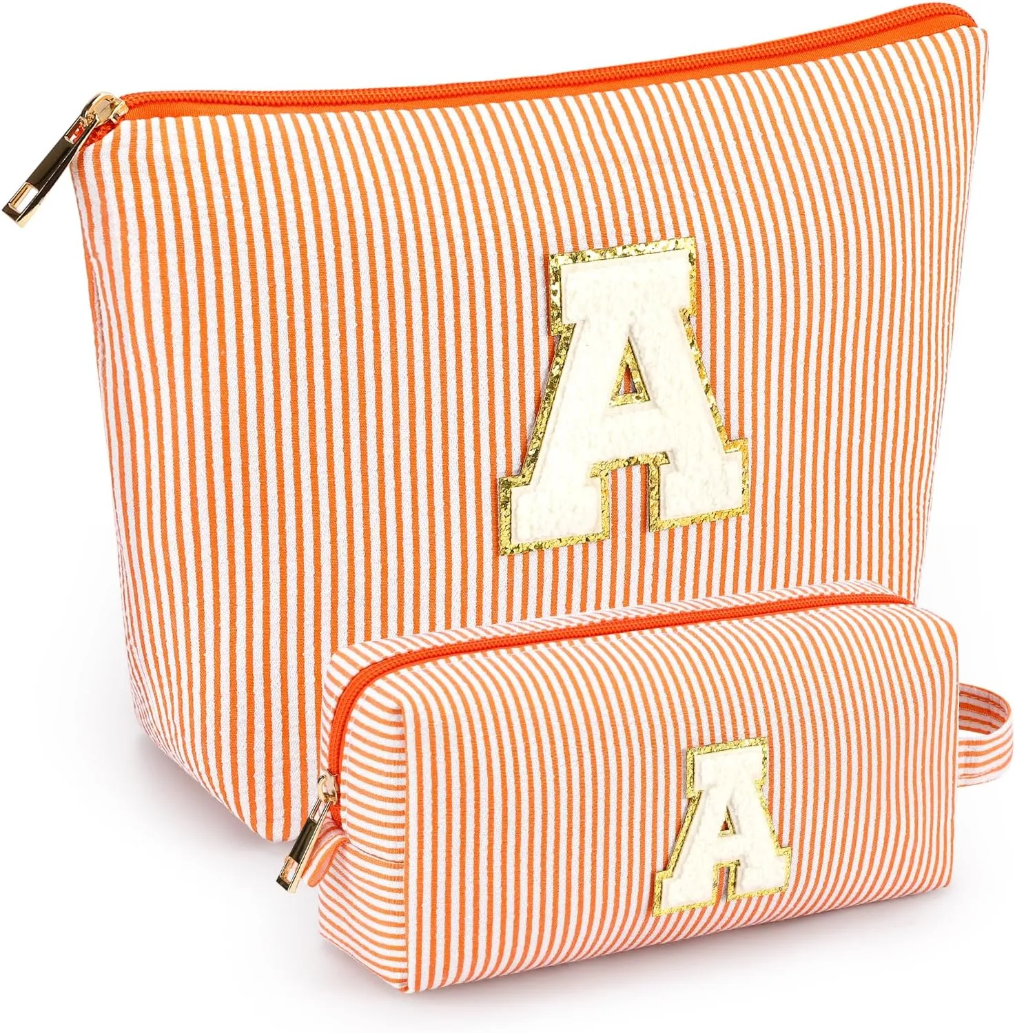 mibasies 2 PCS Initial Makeup Bags: Mothers Day Gifts for Women - Cosmetic Bag for Travel Toiletry - Gifts for 11 12 13 14 15 16 17 18 Years Old Teen Girl Gifts Graduation Teacher Gifts - Orange A