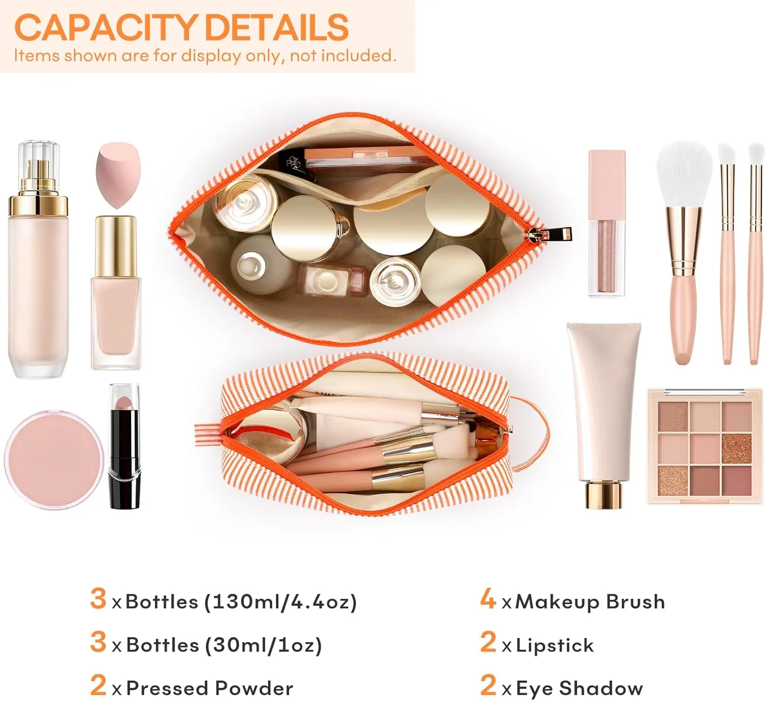 mibasies 2 PCS Initial Makeup Bags: Mothers Day Gifts for Women - Cosmetic Bag for Travel Toiletry - Gifts for 11 12 13 14 15 16 17 18 Years Old Teen Girl Gifts Graduation Teacher Gifts - Orange A