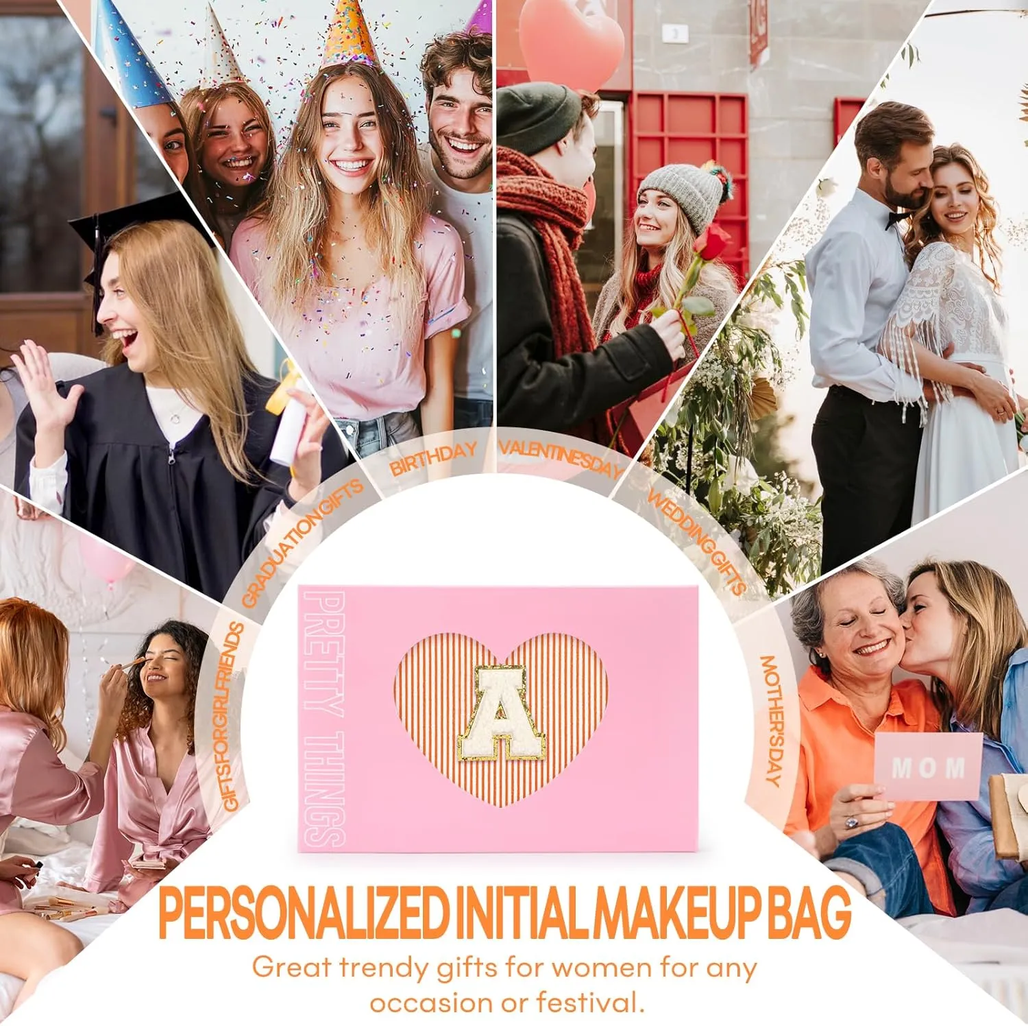 mibasies 2 PCS Initial Makeup Bags: Mothers Day Gifts for Women - Cosmetic Bag for Travel Toiletry - Gifts for 11 12 13 14 15 16 17 18 Years Old Teen Girl Gifts Graduation Teacher Gifts - Orange A