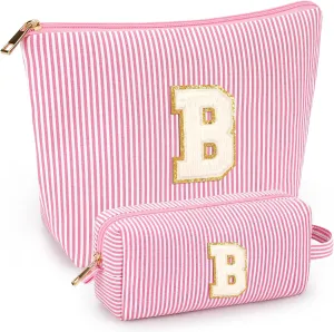 mibasies 2 PCS Initial Makeup Bags: Mothers Day Gifts for Women - Cosmetic Bag for Travel Toiletry - Gifts for 11 12 13 14 15 16 17 18 Years Old Teen Girl Gifts Graduation Teacher Gifts - Pink B