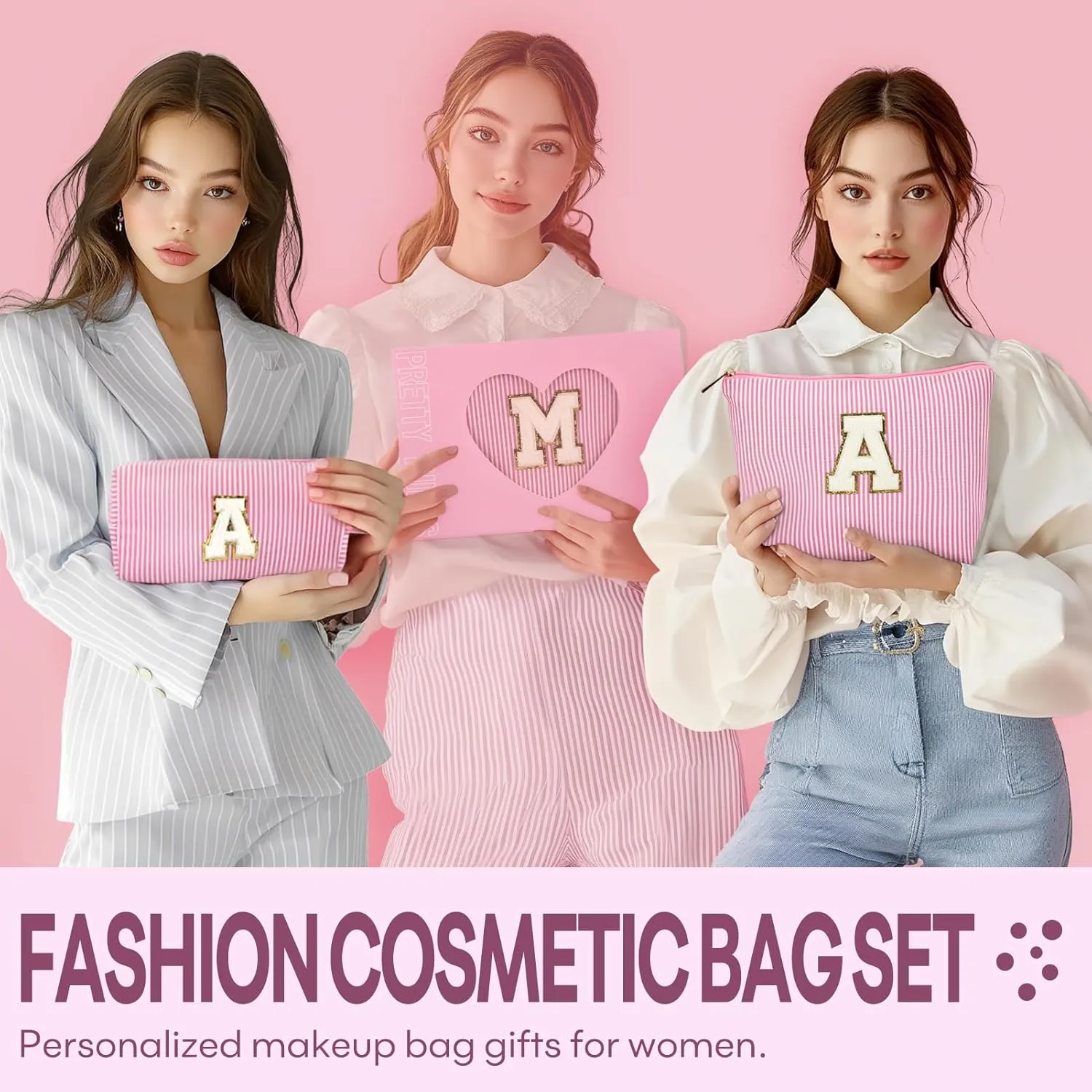 mibasies 2 PCS Initial Makeup Bags: Mothers Day Gifts for Women - Cosmetic Bag for Travel Toiletry - Gifts for 11 12 13 14 15 16 17 18 Years Old Teen Girl Gifts Graduation Teacher Gifts - Pink B