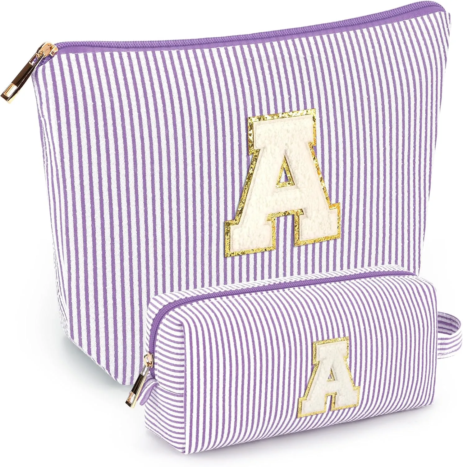 mibasies 2 PCS Initial Makeup Bags: Mothers Day Gifts for Women - Cosmetic Bag for Travel Toiletry - Gifts for 11 12 13 14 15 16 17 18 Years Old Teen Girl Gifts Graduation Teacher Gifts - Purple A