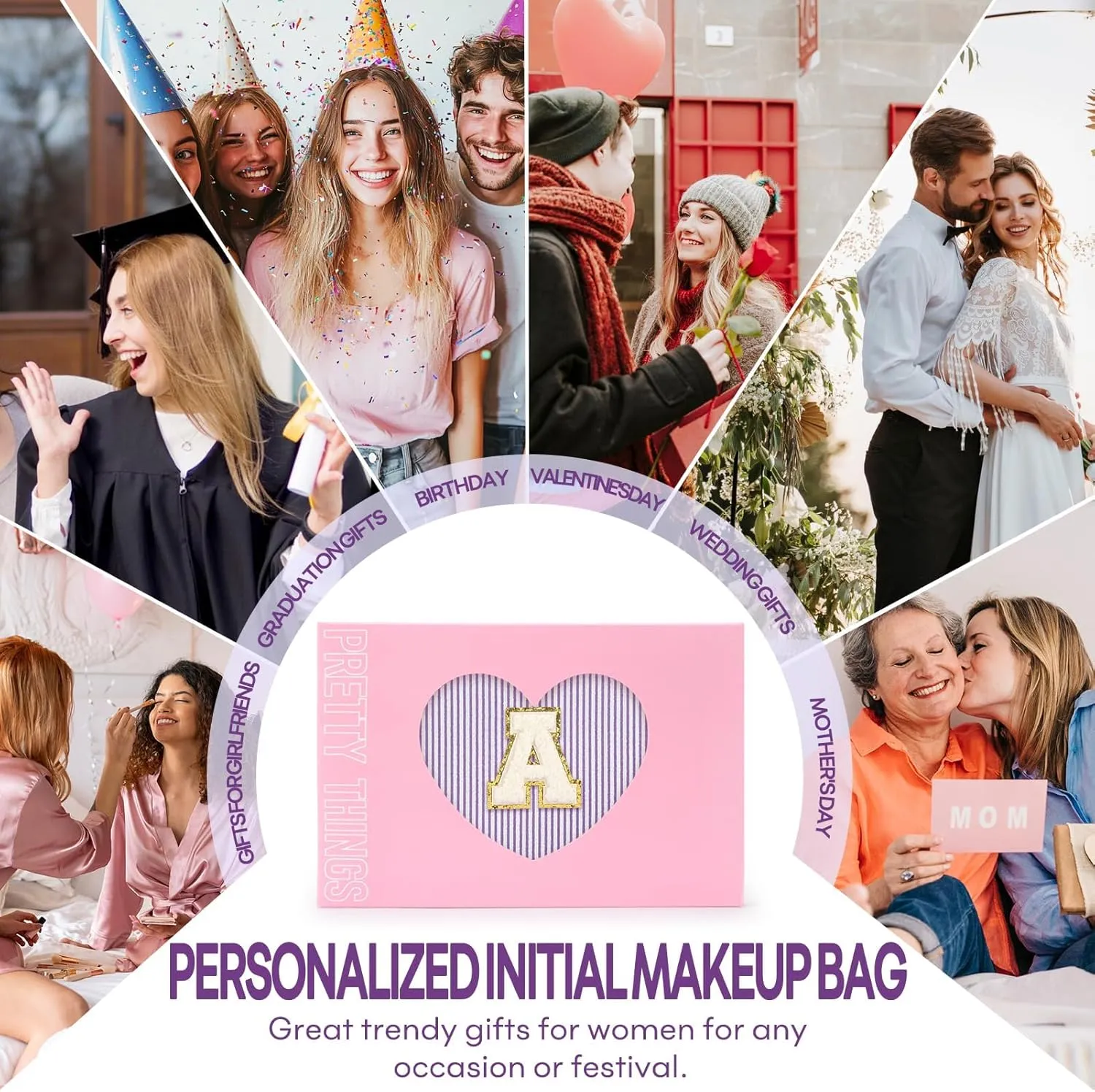 mibasies 2 PCS Initial Makeup Bags: Mothers Day Gifts for Women - Cosmetic Bag for Travel Toiletry - Gifts for 11 12 13 14 15 16 17 18 Years Old Teen Girl Gifts Graduation Teacher Gifts - Purple A