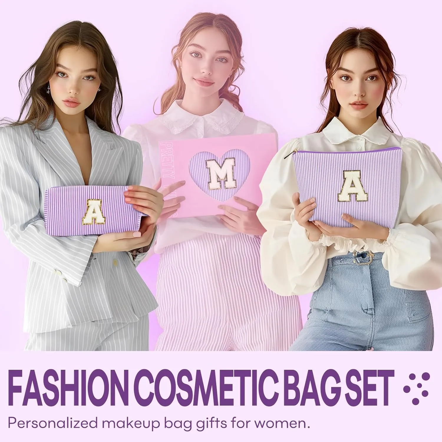 mibasies 2 PCS Initial Makeup Bags: Mothers Day Gifts for Women - Cosmetic Bag for Travel Toiletry - Gifts for 11 12 13 14 15 16 17 18 Years Old Teen Girl Gifts Graduation Teacher Gifts - Purple A