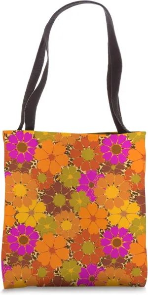 Mid Century Modern Flowers Meets Leopard Print Tote Bag
