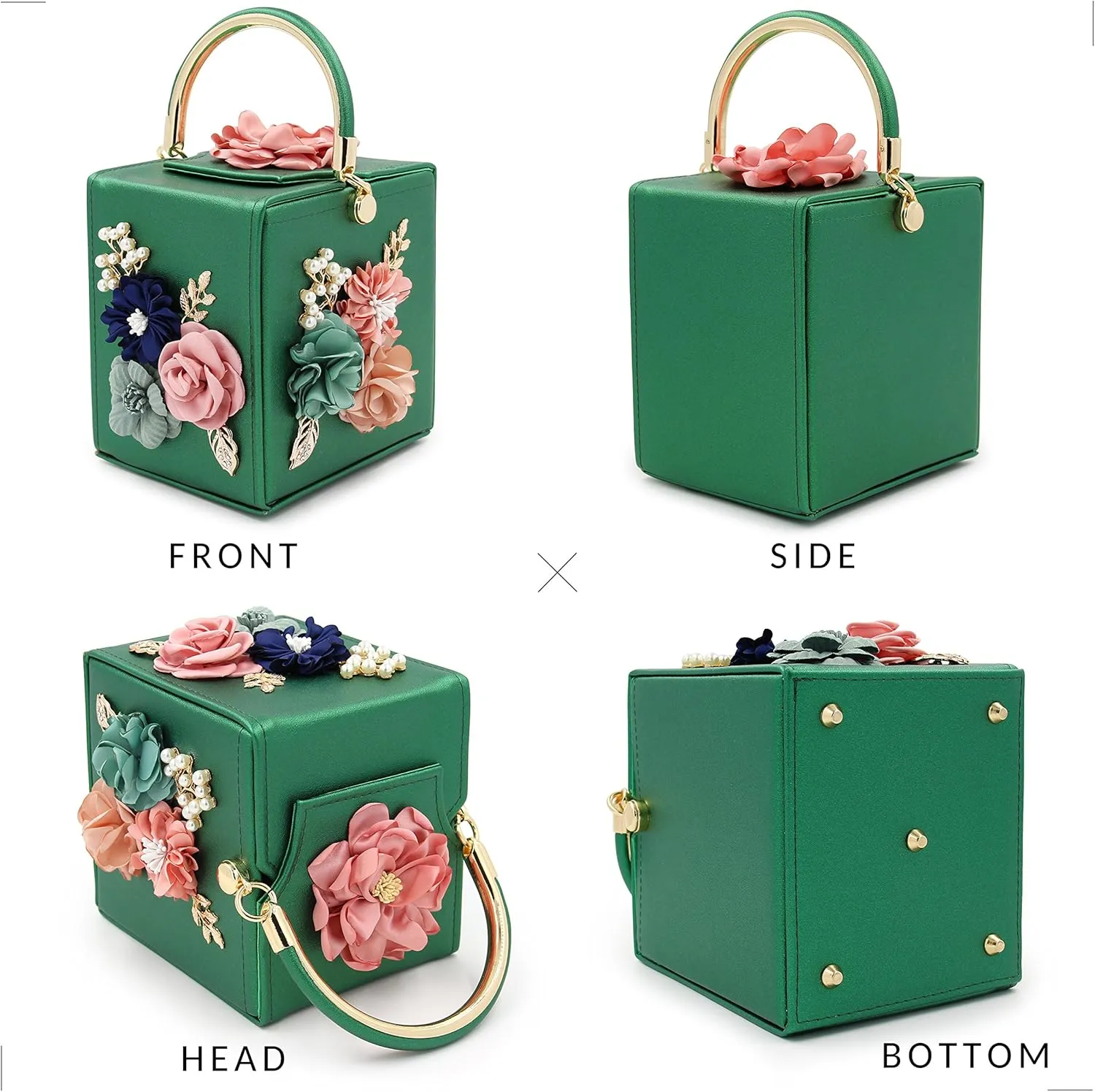 Milisente Evening Clutch Bag for Women Floral Square Box Evening Bags Crossbody Shoulder handBags Flower Wedding Clutch Purse