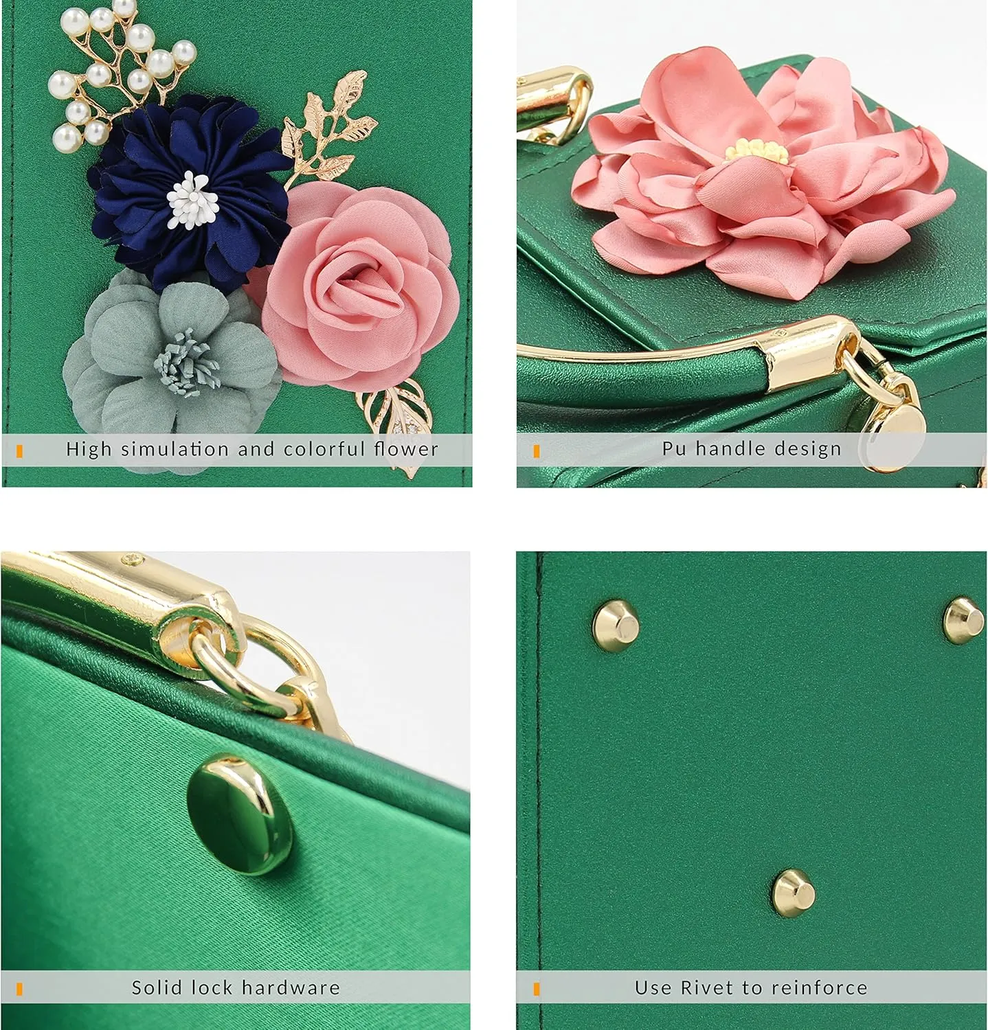 Milisente Evening Clutch Bag for Women Floral Square Box Evening Bags Crossbody Shoulder handBags Flower Wedding Clutch Purse
