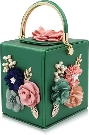 Milisente Evening Clutch Bag for Women Floral Square Box Evening Bags Crossbody Shoulder handBags Flower Wedding Clutch Purse