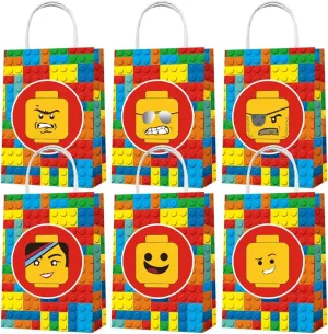 Minamihong Party Favor Bags 12PCS for Building Blocks Gift Goodie Treat Candy Bags for Color Bricks Movie Themed Birthday Party Supplies Decorations