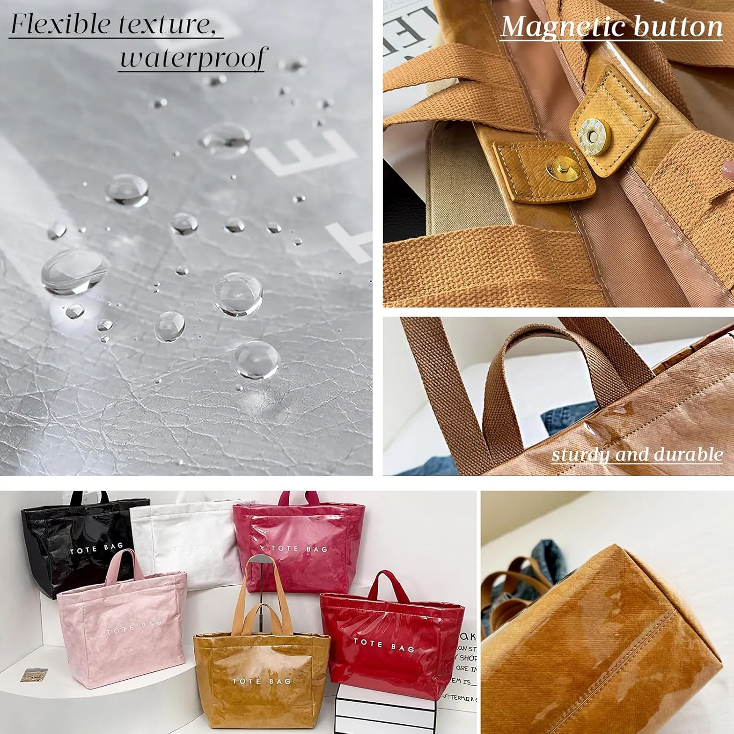 MINGRI Large Tote Bags for Women PVC Clear Totes Bag Plastic Carry All Bag Kraft Paper Shoulder Handbag Hobo for Work Travel