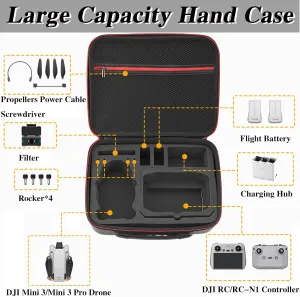 Mini 3/Mini 3 Pro Carrying Case, Portable PU Leather Travel Storage Shoulder Bag for DJI RC/RC-N1 and Accessories, Black