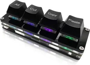 Mini 4-Key Select-All Cut Copy Paste Macro Pad Ctrl A X C V Shortcut One Handed Keyboard RGB Gaming Mechanical Keyboard OSU Keypad Programmable Keyboard for Working and Gaming. (Black)