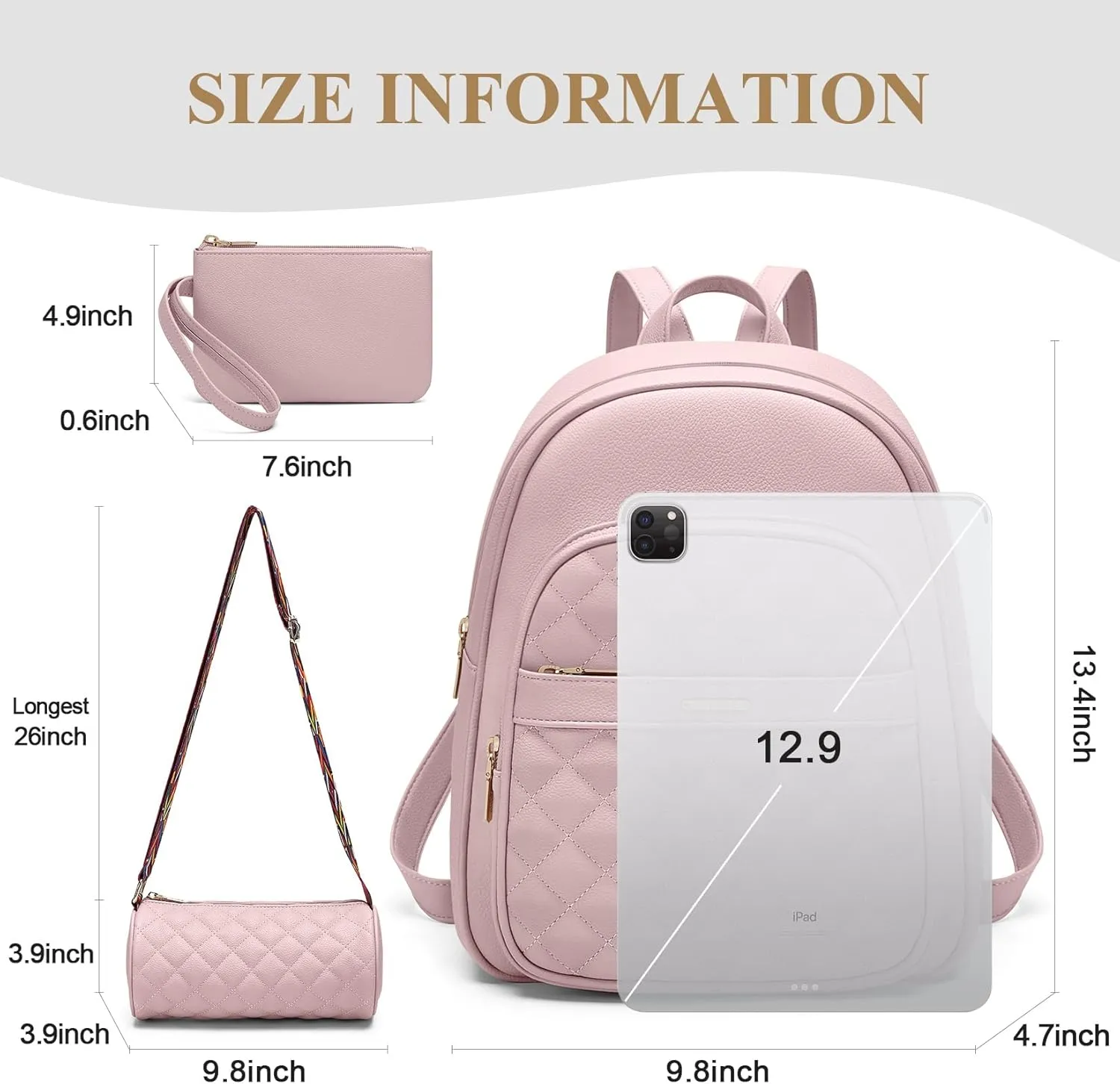 Mini Backpack Purse for Women: 3PCS Small PU Leather Backpack Set Fashion Casual Travel Daypacks with Crossbody Bag & Coin Purse Waterproof Backpack for Ladies