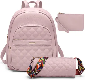 Mini Backpack Purse for Women: 3PCS Small PU Leather Backpack Set Fashion Casual Travel Daypacks with Crossbody Bag & Coin Purse Waterproof Backpack for Ladies