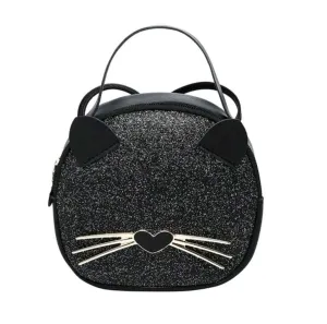 MINI BLACK GLITTER CAT FACE HAND BAG