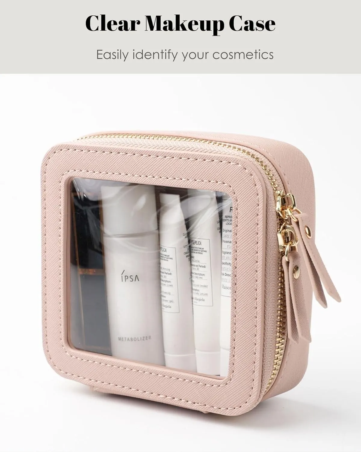 Mini Clear Makeup Bag for Purse, Cute Small Travel Cosmetic Bag with Visual Window & Dual Zippers, Makeup Pouch for Women (Black, Mini)
