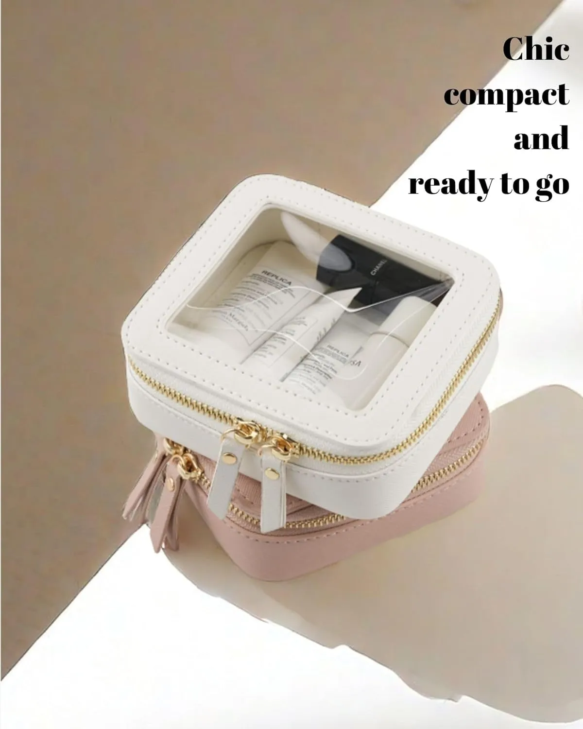 Mini Clear Makeup Bag for Purse, Cute Small Travel Cosmetic Bag with Visual Window & Dual Zippers, Makeup Pouch for Women (Black, Mini)