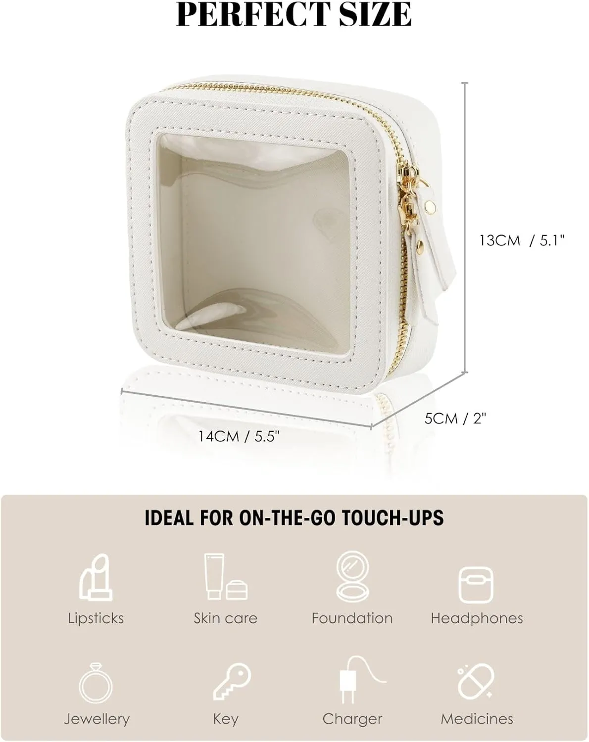 Mini Clear Makeup Bag for Purse, Cute Small Travel Cosmetic Bag with Visual Window & Dual Zippers, Makeup Pouch for Women (Black, Mini)