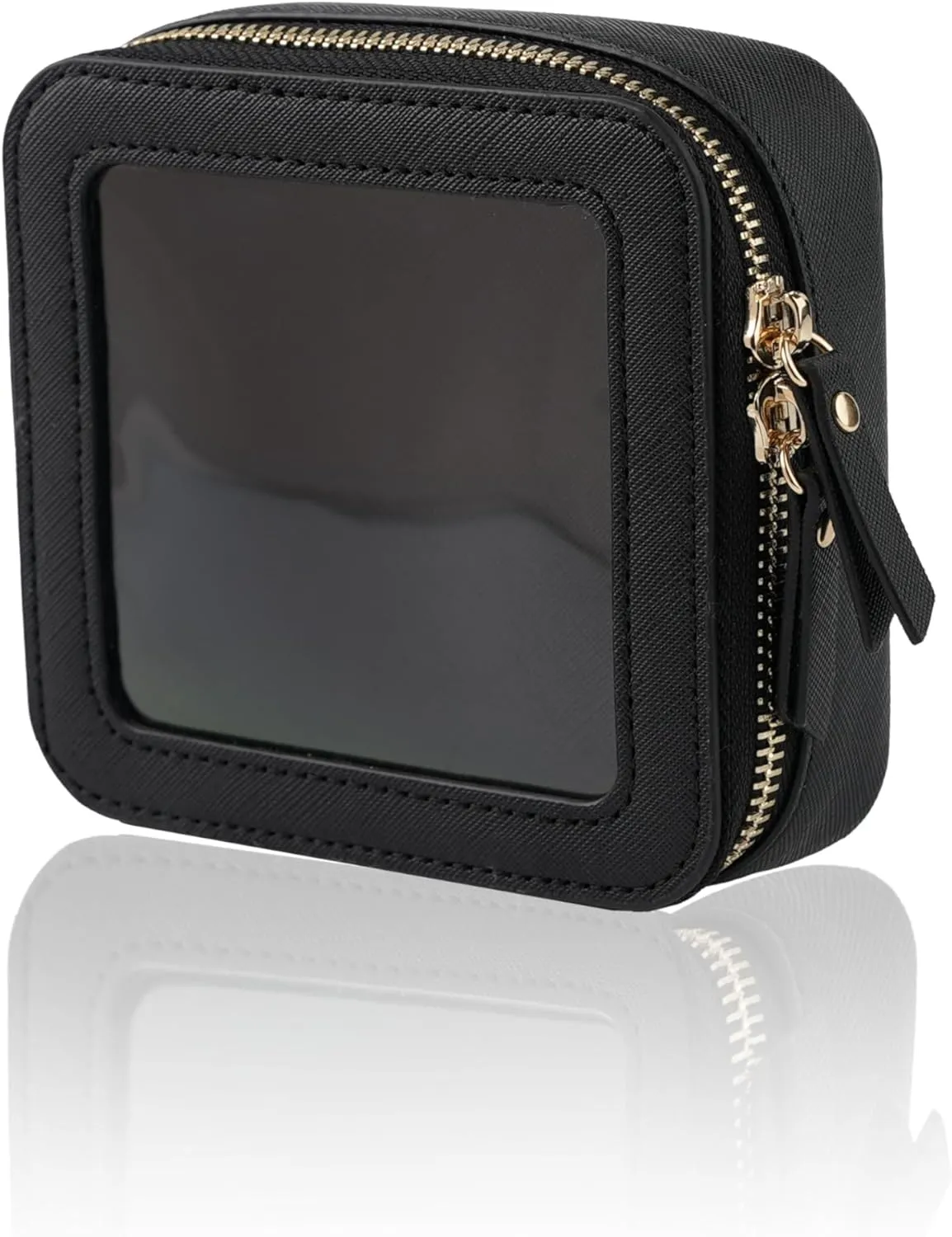 Mini Clear Makeup Bag for Purse, Cute Small Travel Cosmetic Bag with Visual Window & Dual Zippers, Makeup Pouch for Women (Black, Mini)